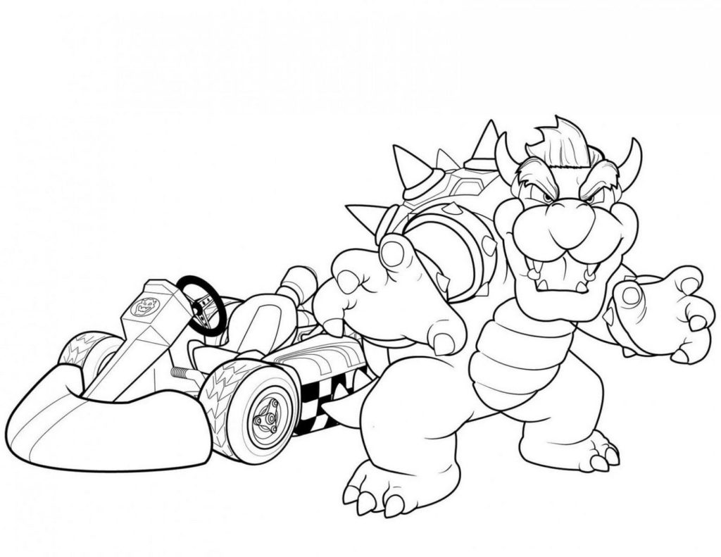 Online coloring book: Coloring page dragon guarding the car with Mario